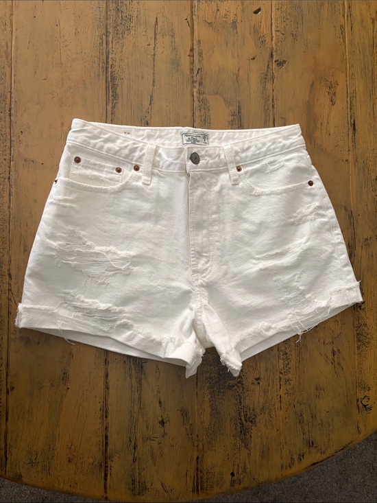 Abercrombie & Fitch Pants - Abercrombie & Fitch White Distressed Denim Short Shorts